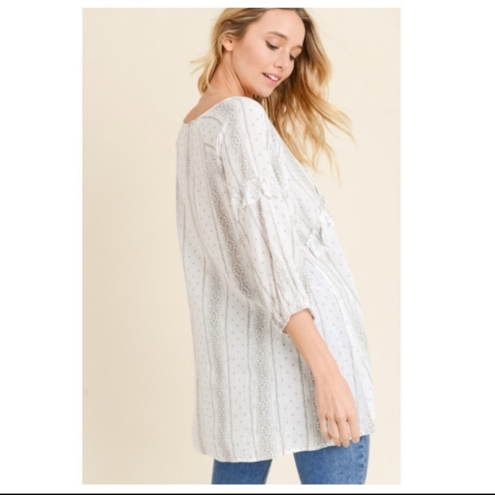🔥$5🔥BOHO PRINTED TUNIC W/RUFFLES-HIGH/LOW HEM - Picture 5 of 6